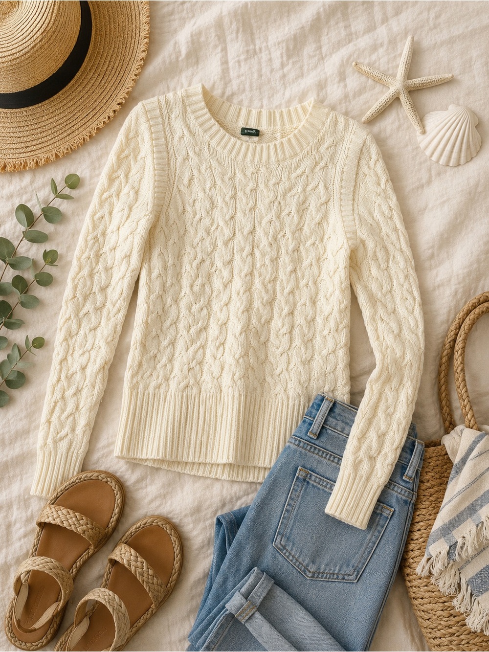 J. Crew Classic Cable Knit Sweater - Cream